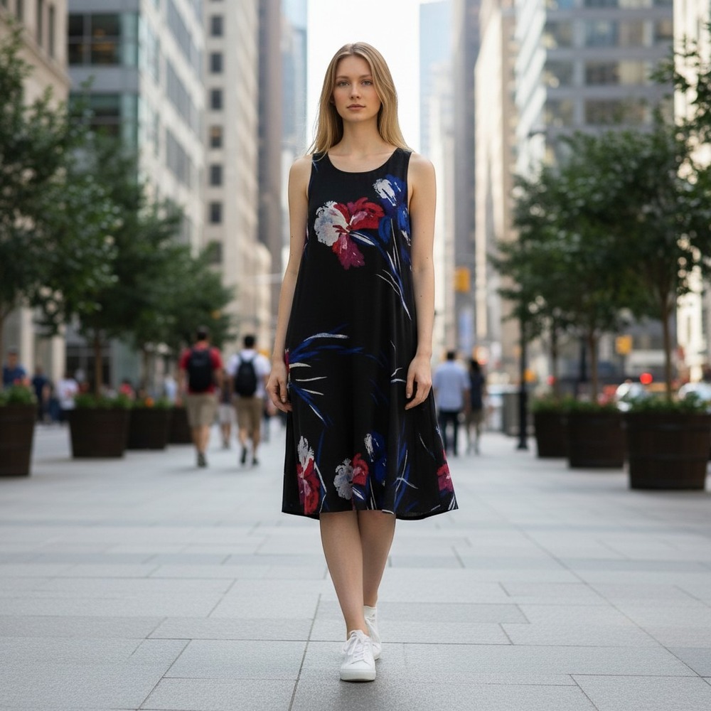 Lauren Ralph Lauren Dress Women 12 Black Floral Sleeveless Shift Casual Career